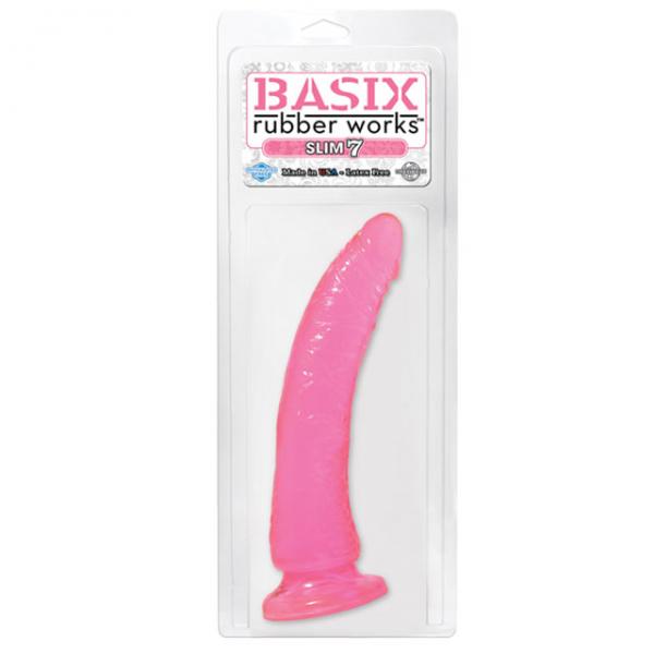 Basix Rubber Slim 7 inches Dong Suction Cup Pink
