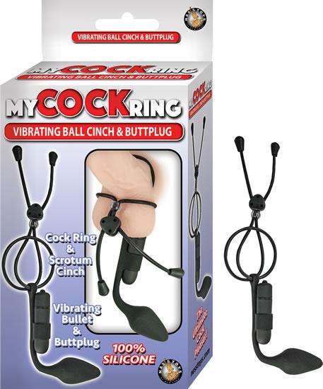 My Cock Ring Vibrating Ball Cinch & Butt Plug Black