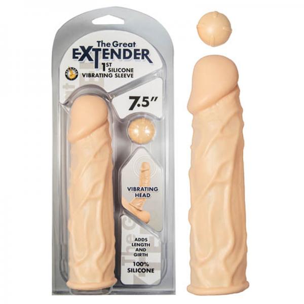 The Great Extender 1st Silicone Vibrating Sleeve 7.5in-flesh